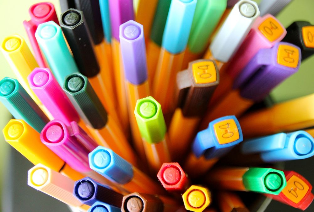 Colorful pens, free public domain CC0 image.