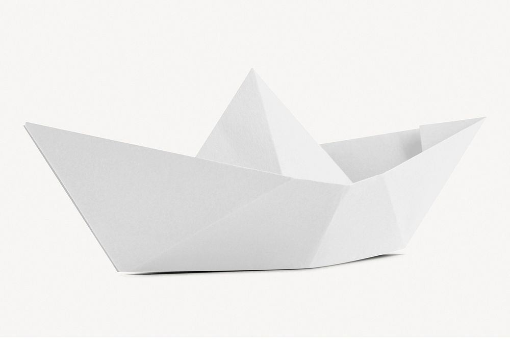 Boat origami sticker,  white paper craft collage element psd