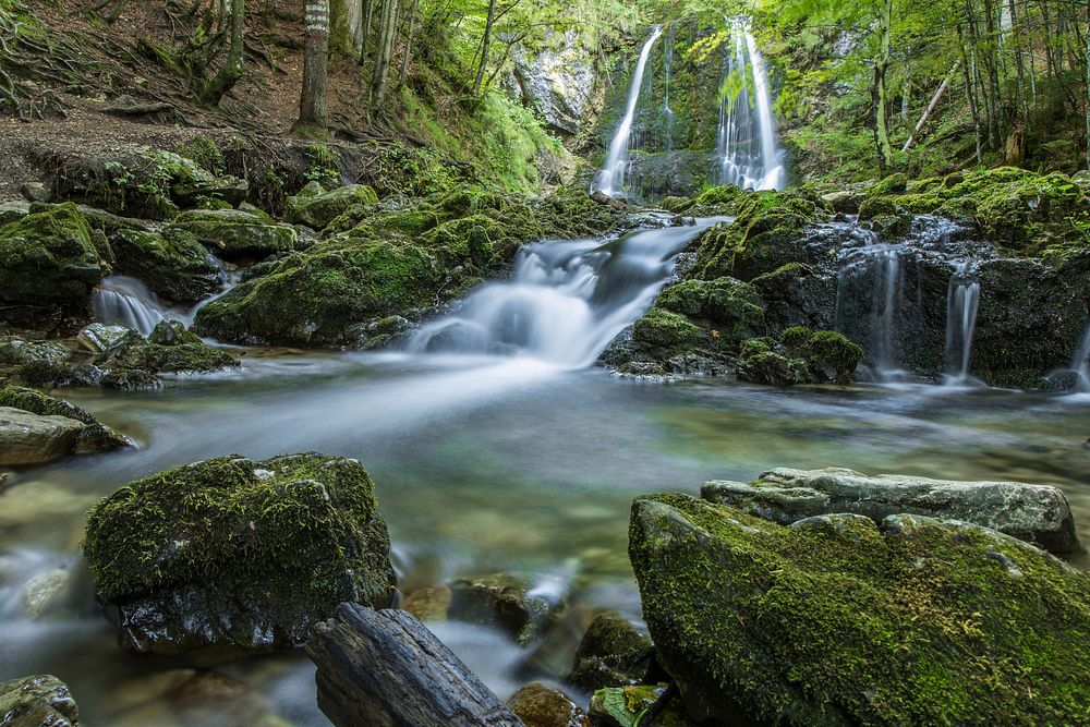 Free waterfall, nature background, public domain CC0 photo.