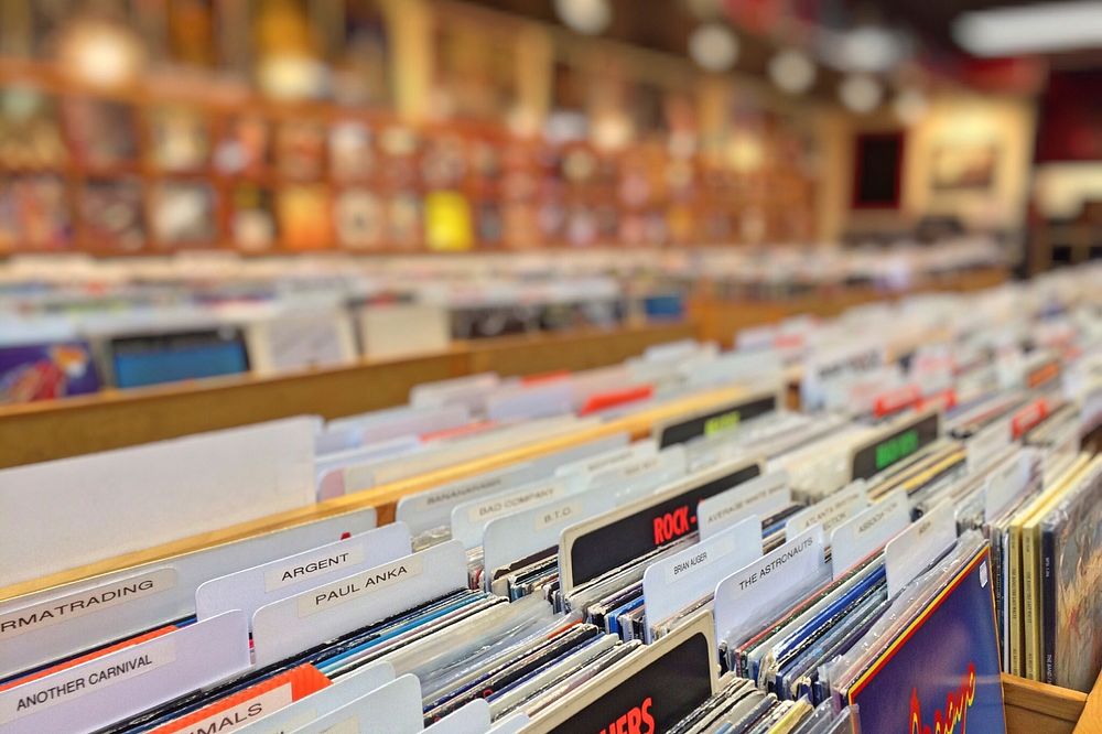 Free record collection in vinyl store image, public domain CC0 photo.