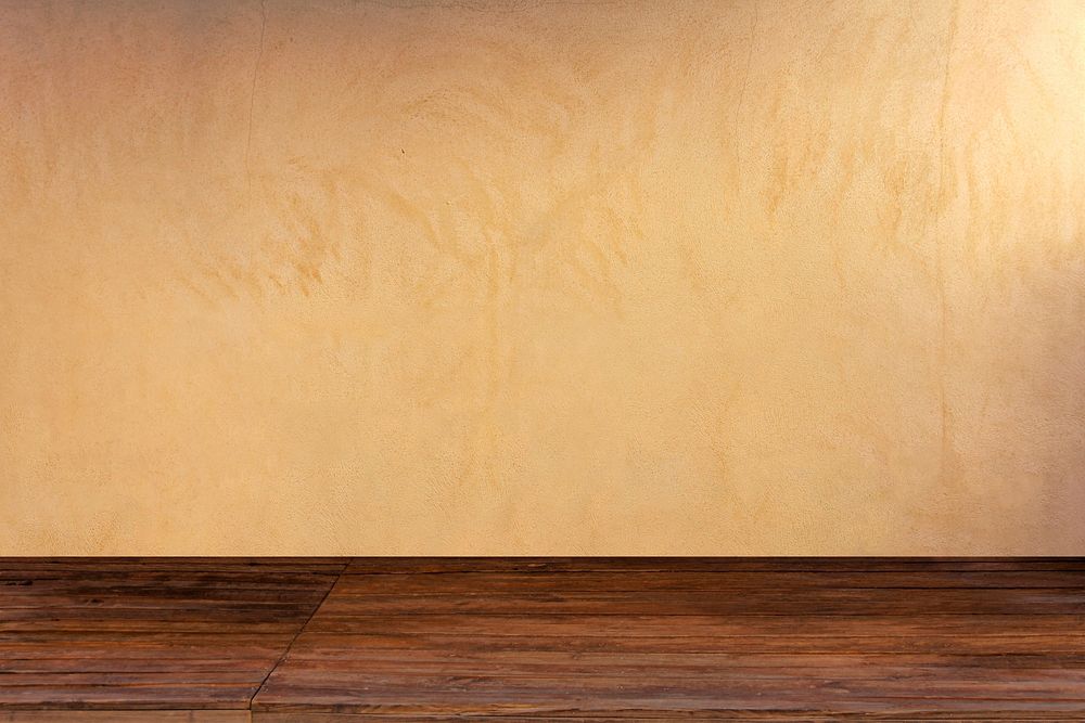 Brown product backdrop, wooden floor and beige wall