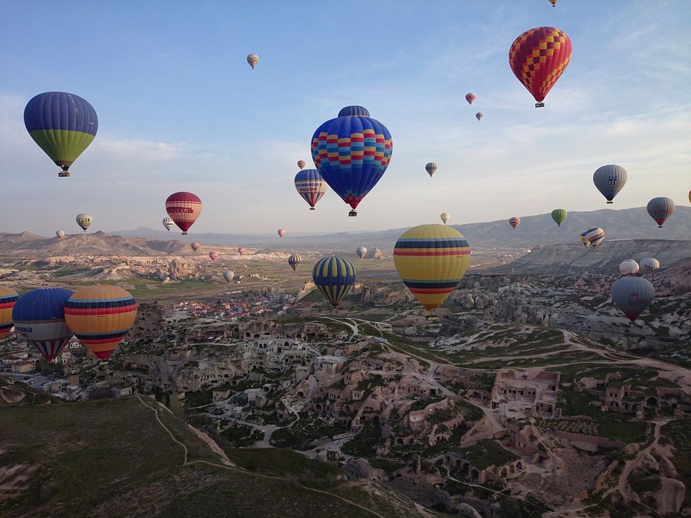 Free colorful hot air balloon image, public domain travel CC0 photo.