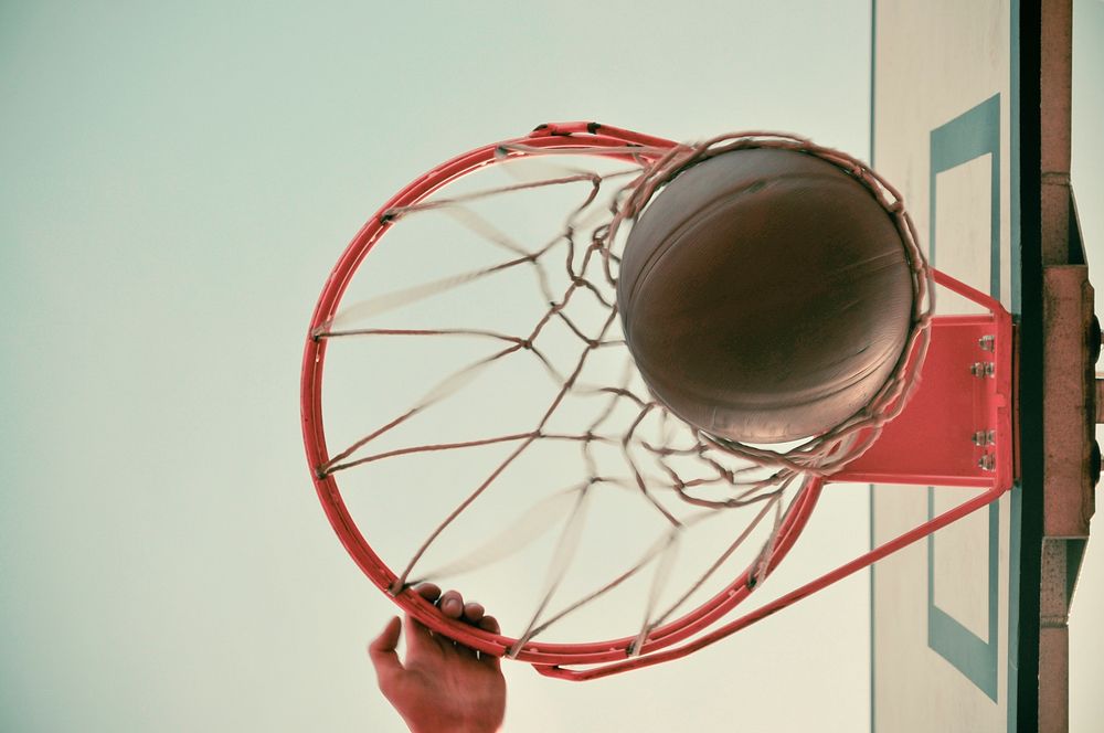Free basketball goal closeup photo, public domain sport CC0 image.