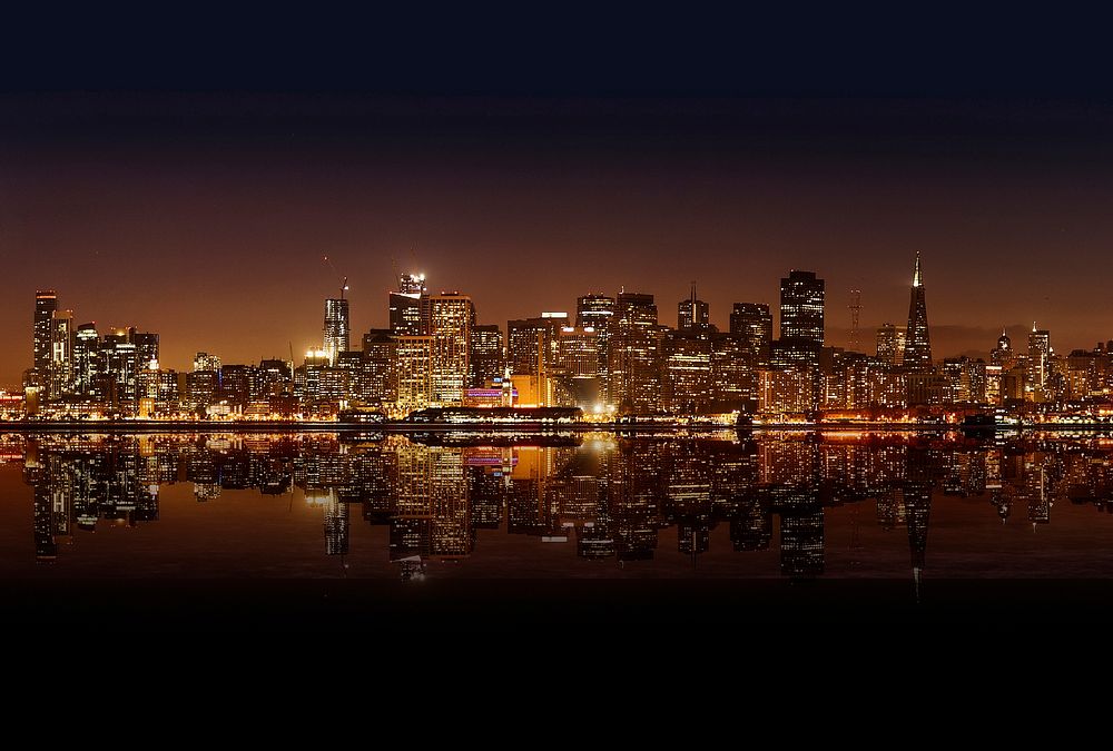 Free city skyline at night image, public domain CC0 photo.