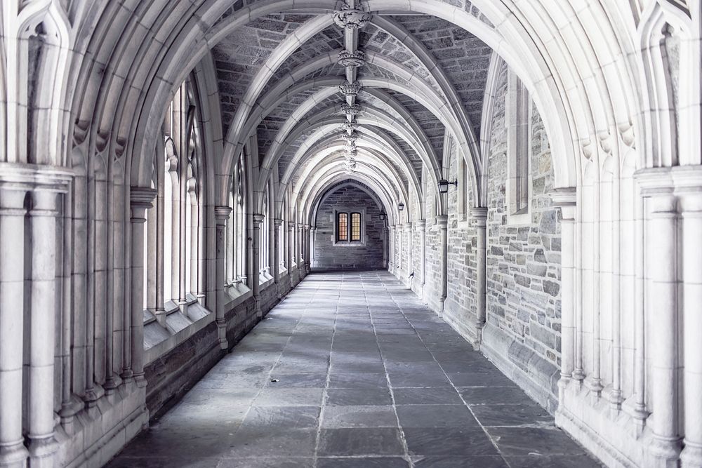 Arched hallway, free public domain CC0 photo