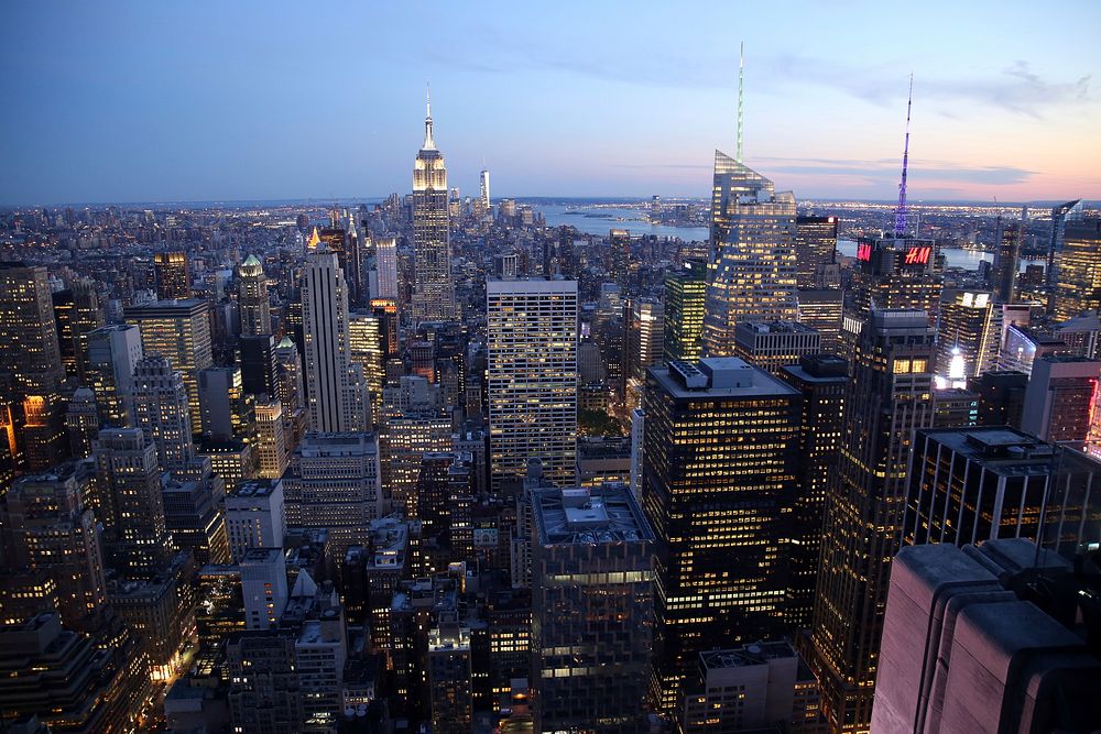 Free New York cityscape during sunset image, public domain building CC0 photo.
