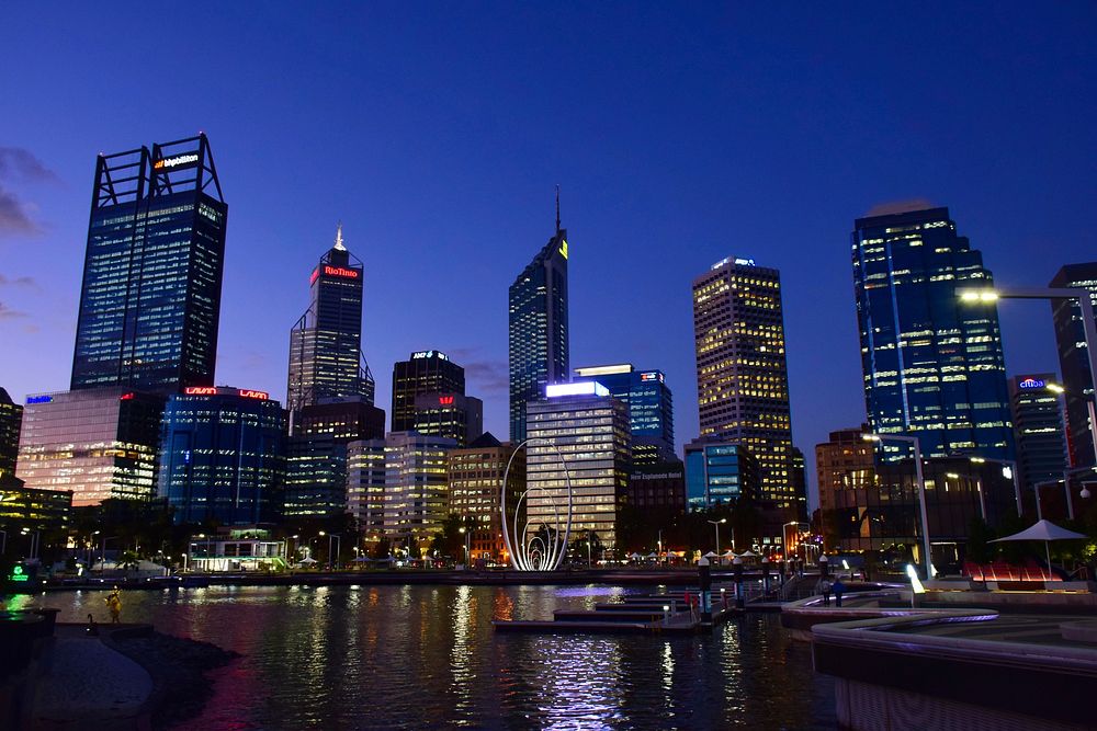 Free city skyline in Australia at night image, public domain CC0 photo.
