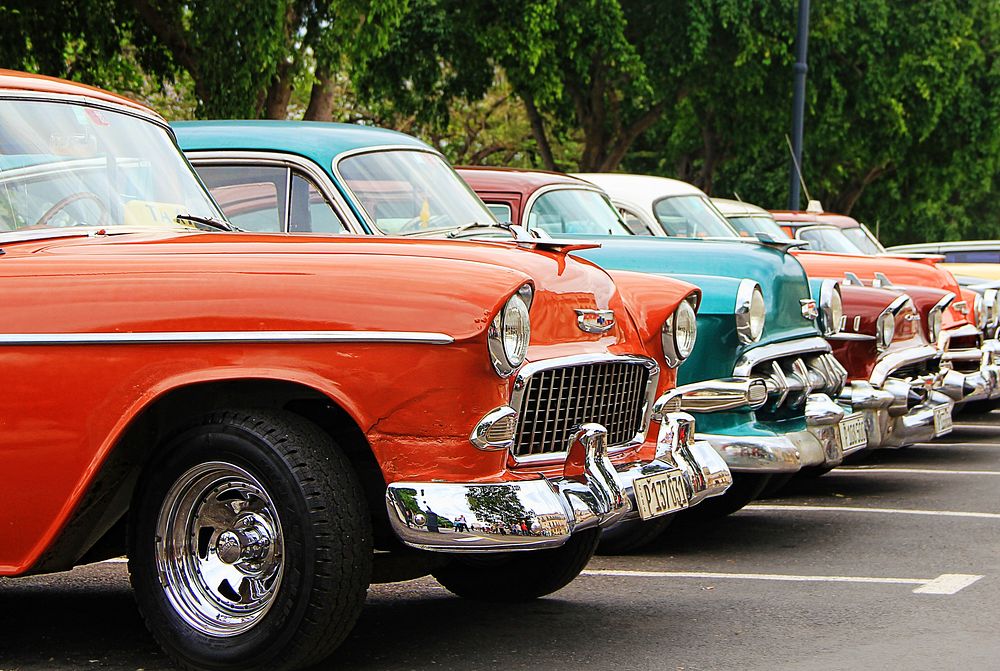 Classic, antique car on road photo, free public domain CC0 image.