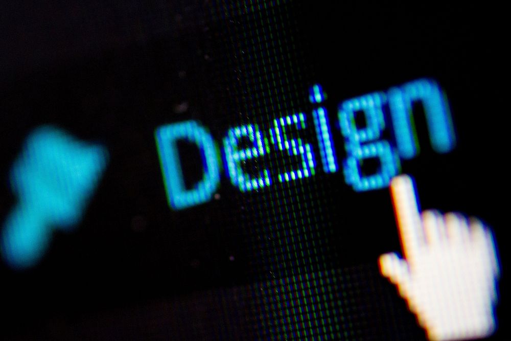 Free close up design text on computer screen image, public domain CC0 photo.