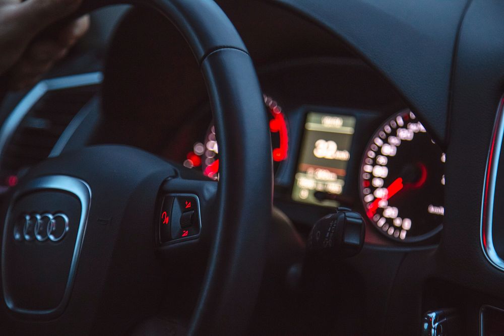 Audi r8 logo with steering wheel taken on 02/25/2017, location unknown.