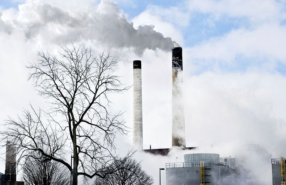 Free factory smoke in black and white image, public domain CC0 photo.