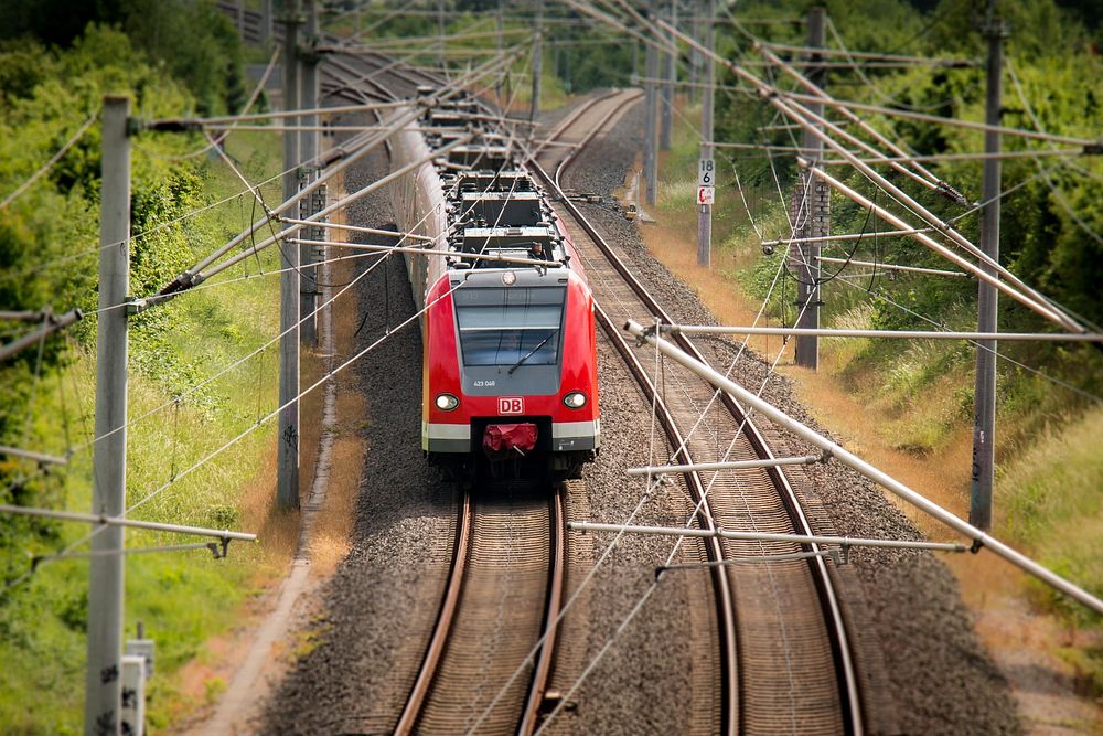 Free train on railway image, public domain CC0 photo.