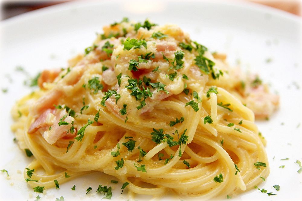 Free ham and cheese pasta image, public domain food CC0 photo.