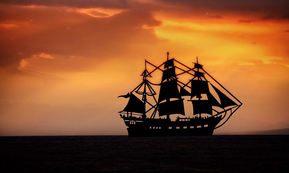 Free tall ship silhouette at dawn image, public domain CC0 photo.