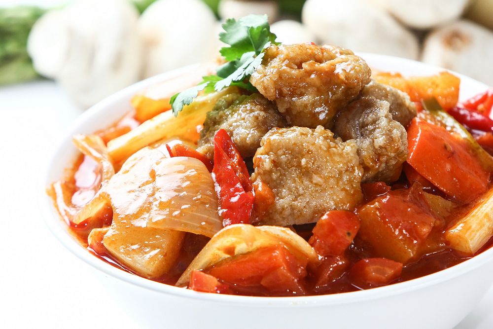 Free sweet and sour cuisine bowl photo, public domain food CC0 image.