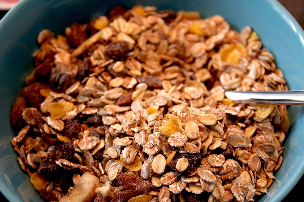Free bowl of cereal, oatmeal, granola public domain CC0 photo.