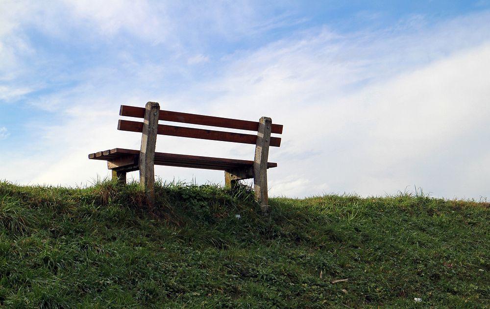 Free park bench on hill image, public domain nature CC0 photo.