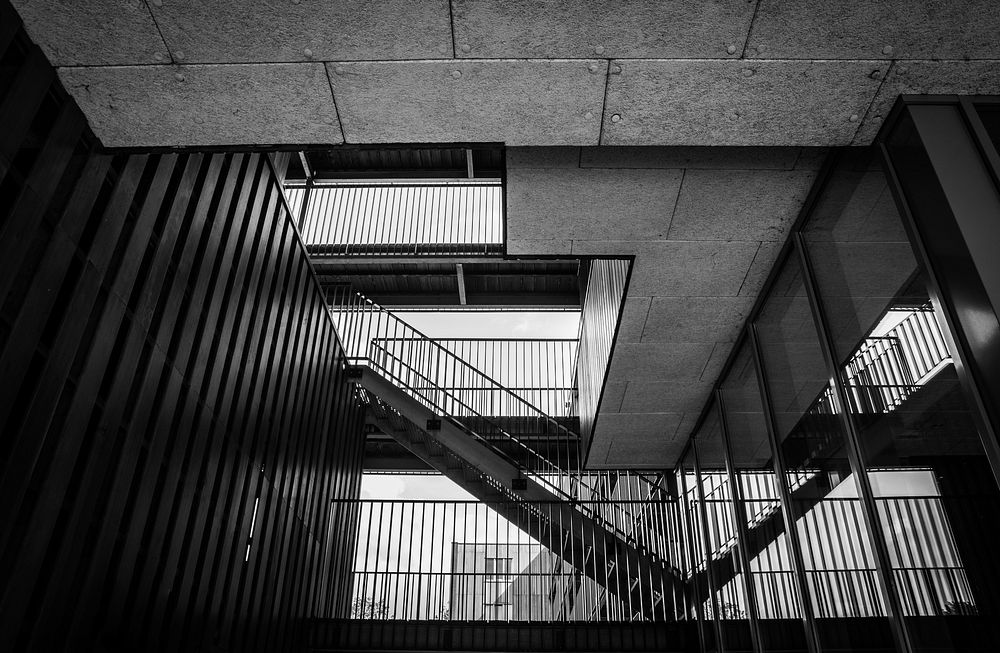 Black and white staircases, free public domain CC0 photo