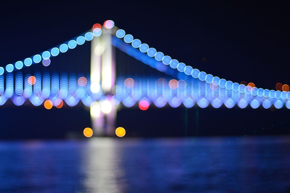 Free blur bridge image, public domain night CC0 photo.