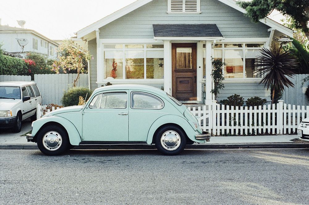 Classic, antique car on road photo, free public domain CC0 image.