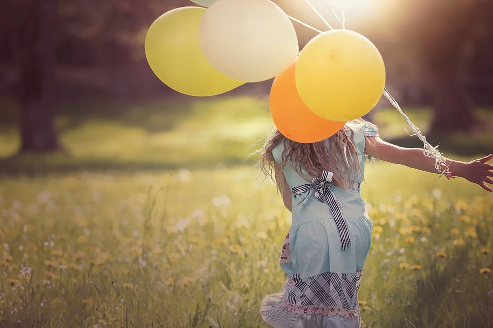Girl running with balloon image, free public domain CC0 photo.