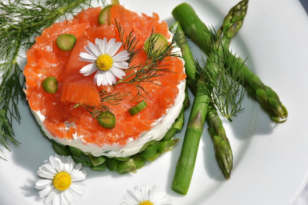 Free green asparagus and smoked salmon tartare image, public domain CC0 photo. 