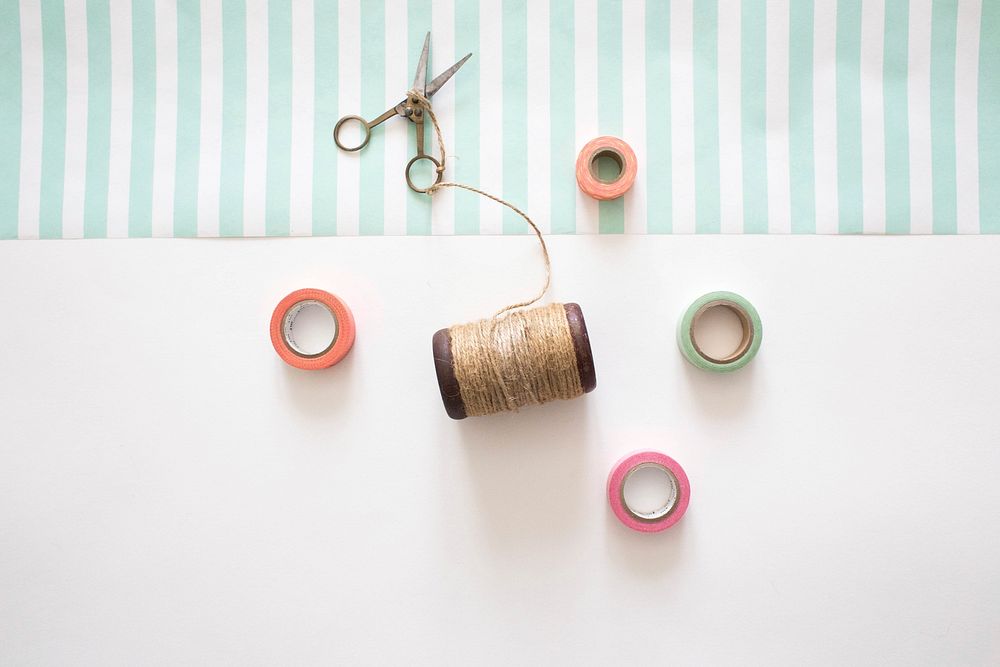 Free colorful sewing thread spools photo, public domain CC0 image.