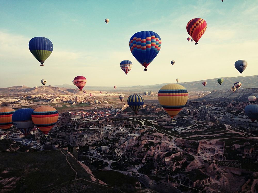 Free colorful hot air balloon image, public domain travel CC0 photo.