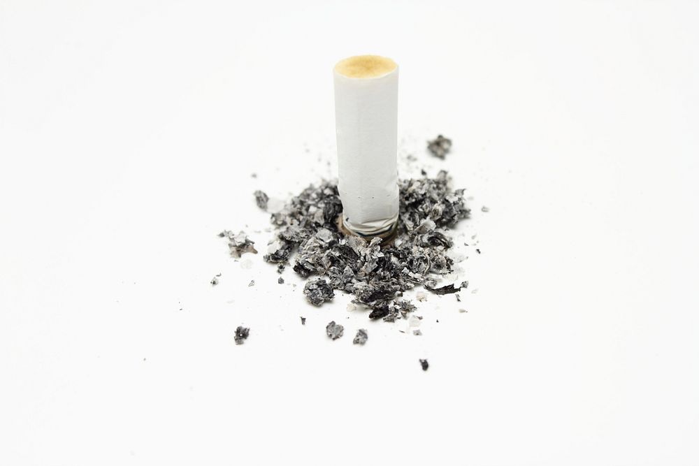 Free cigarette butt with ashes on white background public domain CC0 photo