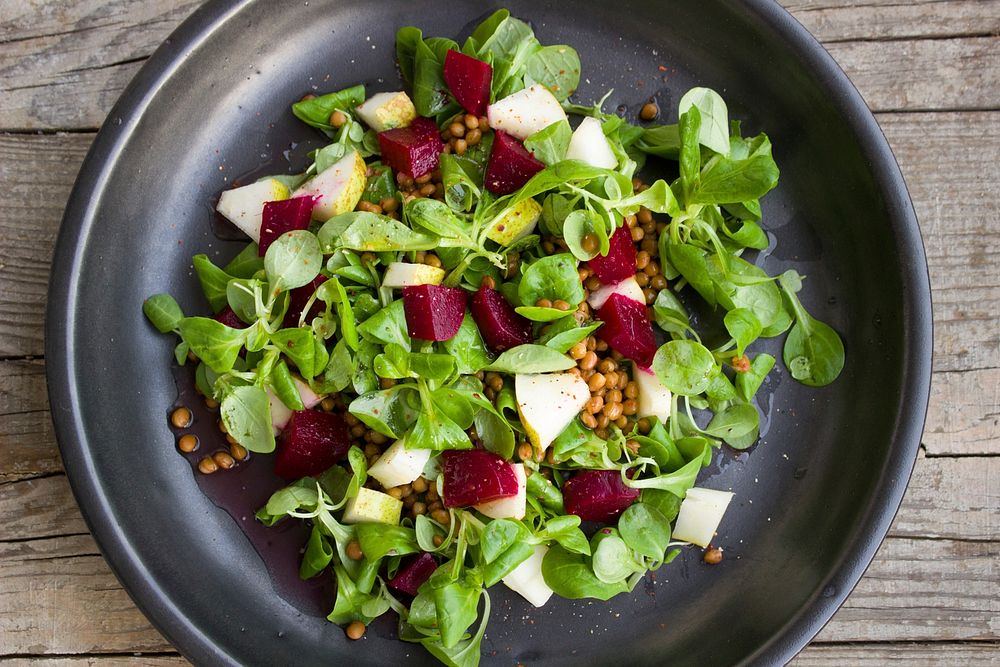 Free top view of fresh salad in bowl image, public domain CC0 photo.