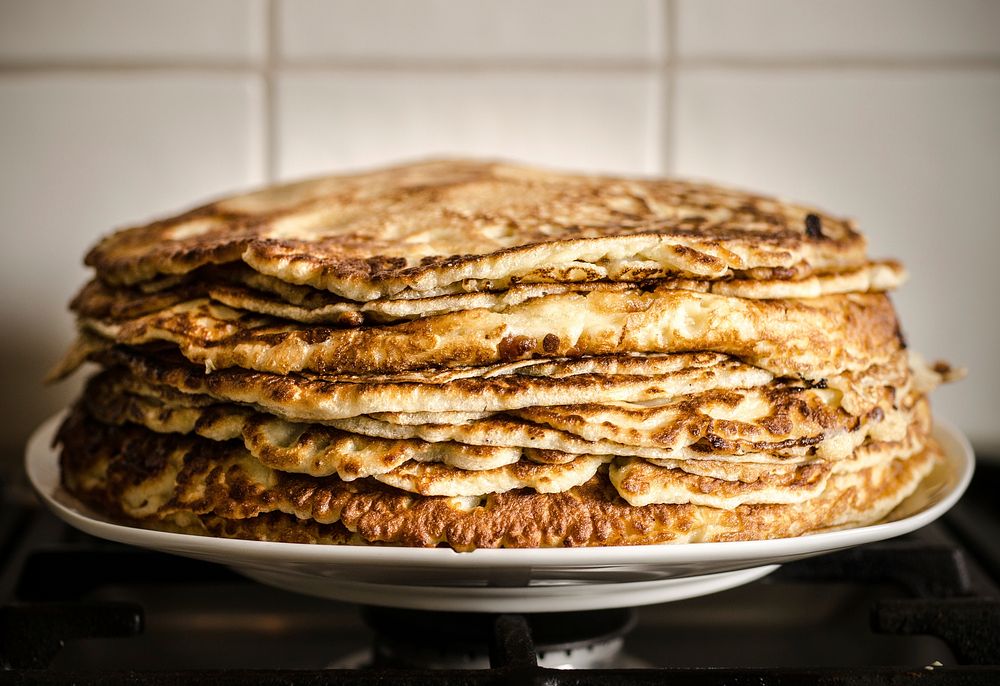 Free English pancake on plate image, public domain dessert CC0 photo.