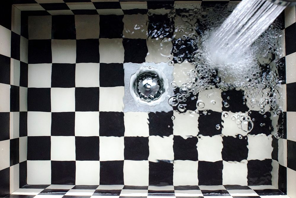 Free chess pattern sink full of water image, public domain CC0 photo.