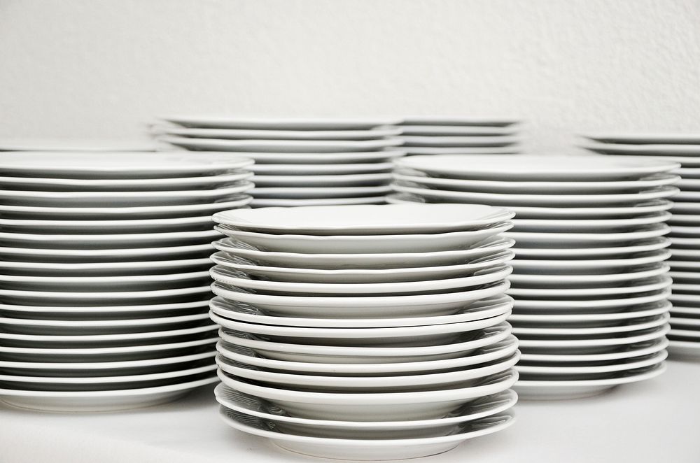 Free stacked white dishes image, public domain CC0 photo.
