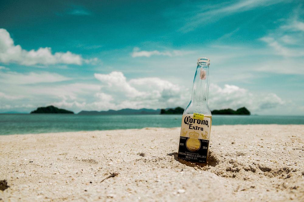 Empty Corona beer in the sand, location unknown, 25/03/2017