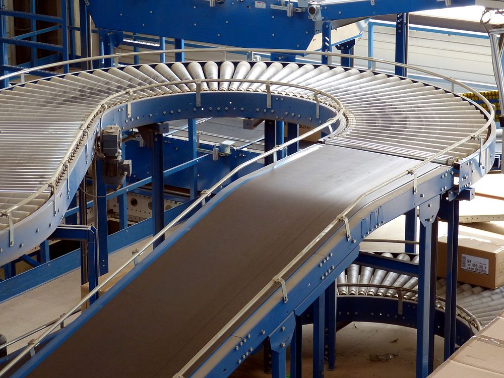Free conveyor belt photo, public domain factory CC0 image.