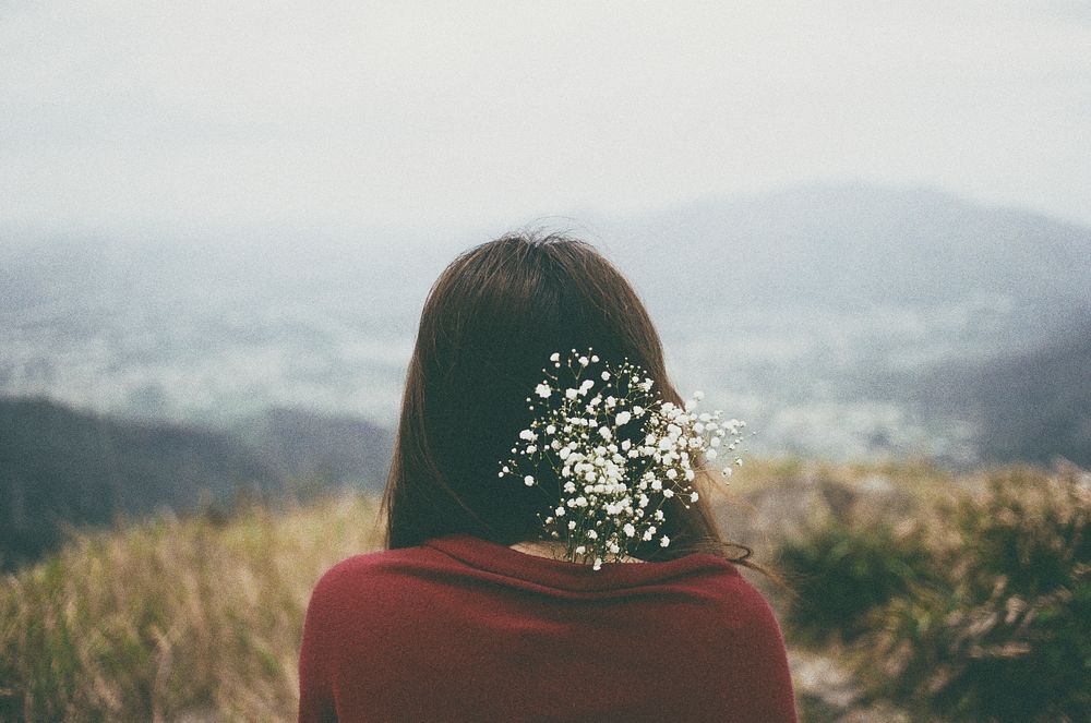 Free woman and flower image, public domain spring CC0 photo.