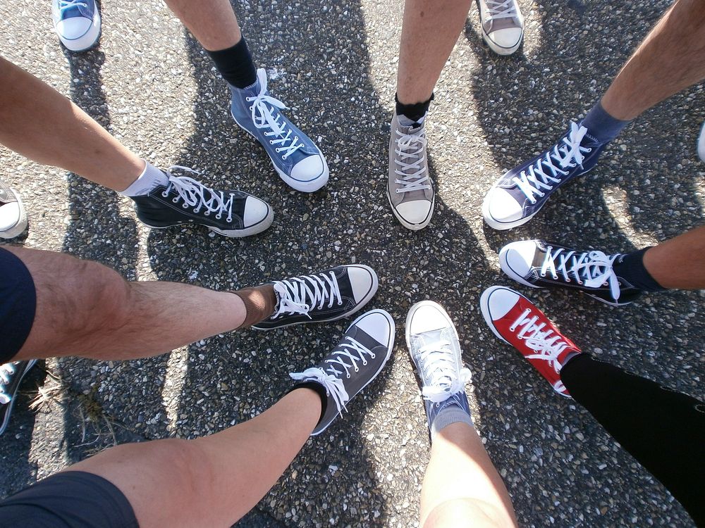 Free colorful sneakers in a circle image, public domain shoes CC0 photo.