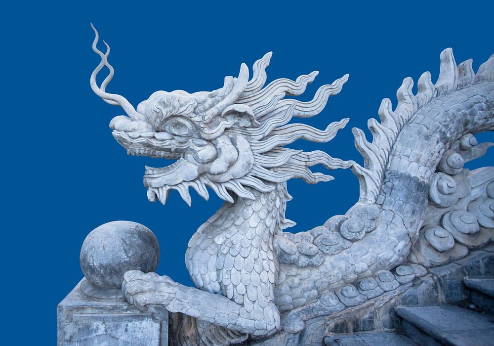 Dragon stone statue, religion sculpture photo, free public domain CC0 image.