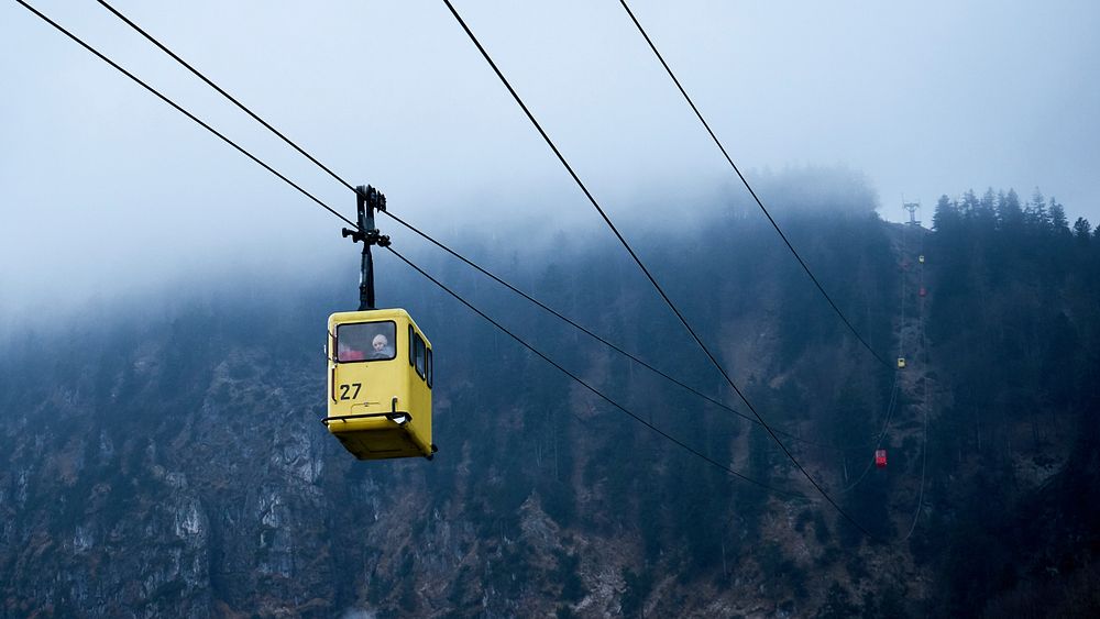 Cable car in foggy background image, public domain CC0 photo.
