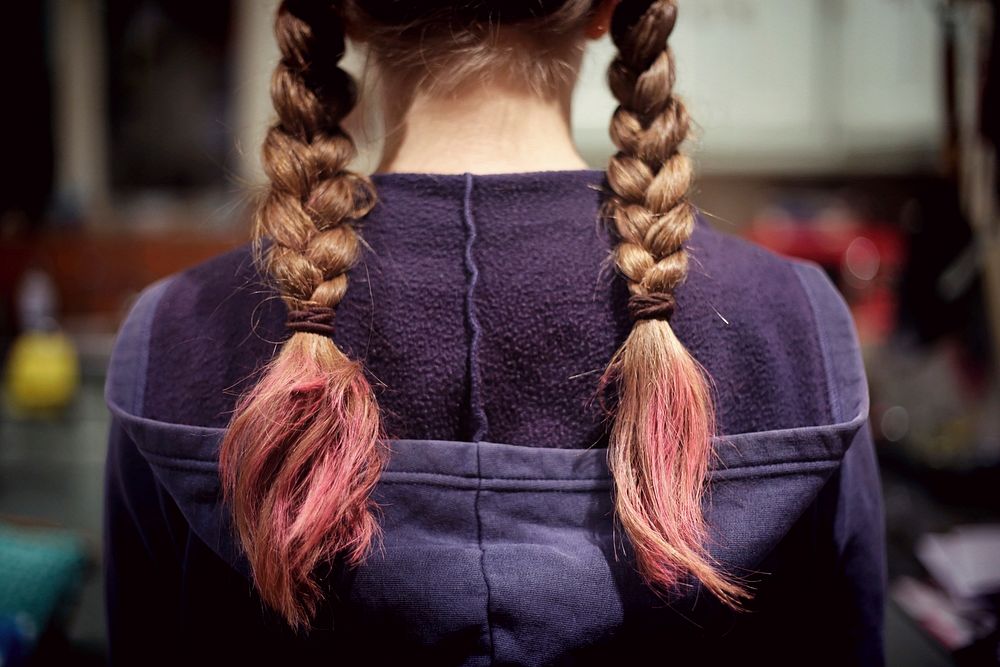 Girl with pink braids, free public domain CC0 image.