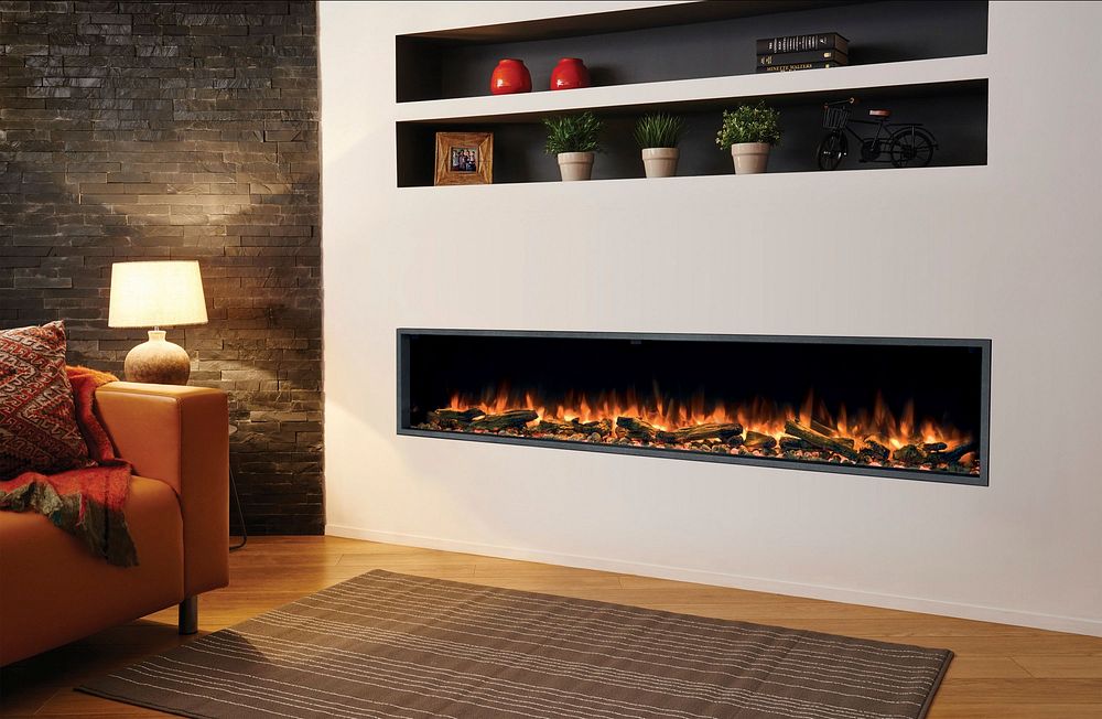 Free electric fire wall mounted in living room photo, public domain CC0 image.