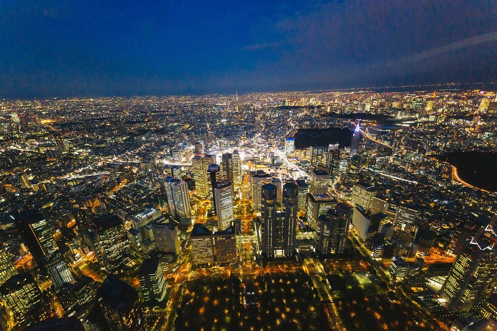 Metro cityscape view at night time photo, free public domain CC0 image.
