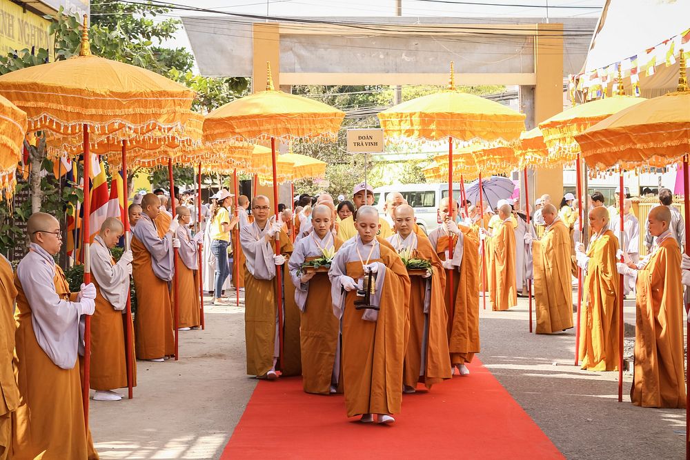 Monks at Tien Giang temple, Vietnam, 07/12/2019.
