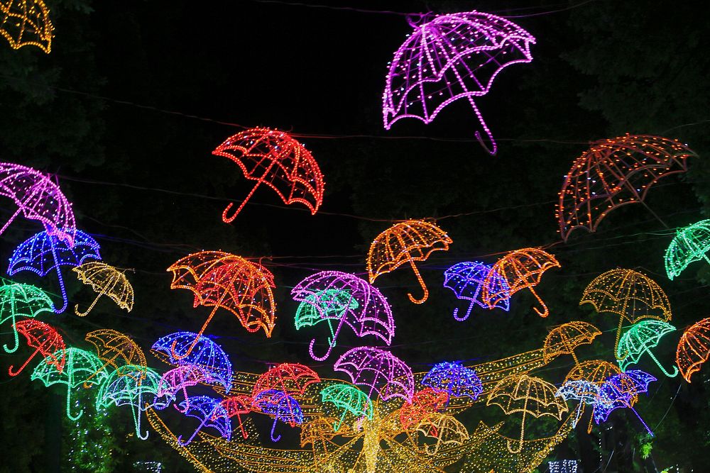 Free colorful umbrella neon light image, public domain CC0 photo.