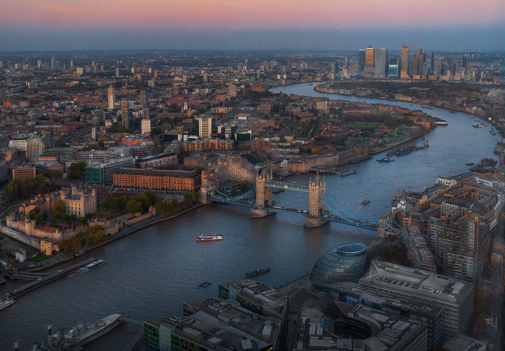 Free drone view of the Tower Bridge in London image, public domain CC0 photo.