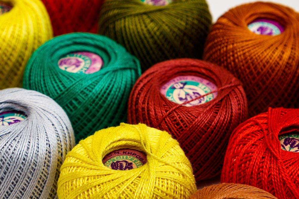 Free colorful crochet thread balls photo, public domain CC0 image.