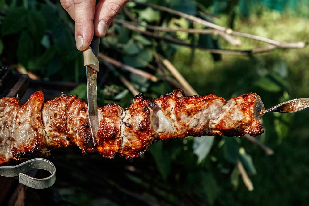 Free grilling meat skewers photo, public domain food CC0 image. 