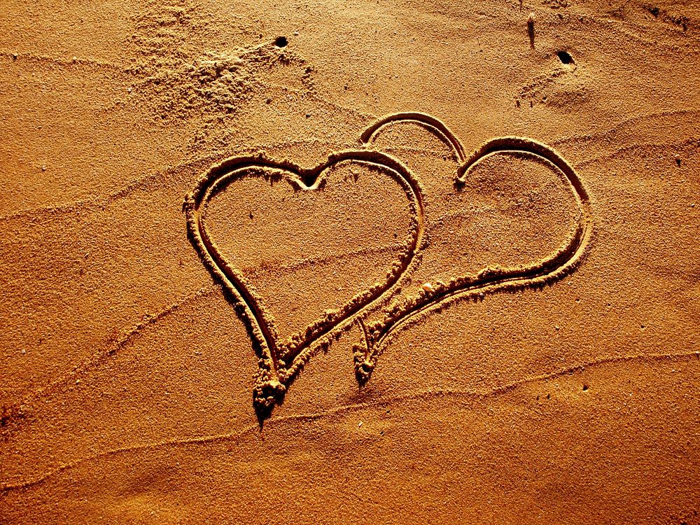 Free heart drawn on sand at beach image, public domain CC0 photo.