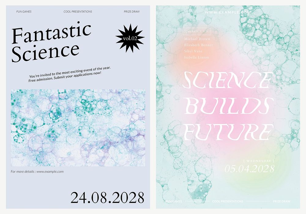 Bubble art science template psd event aesthetic ad posters dual set