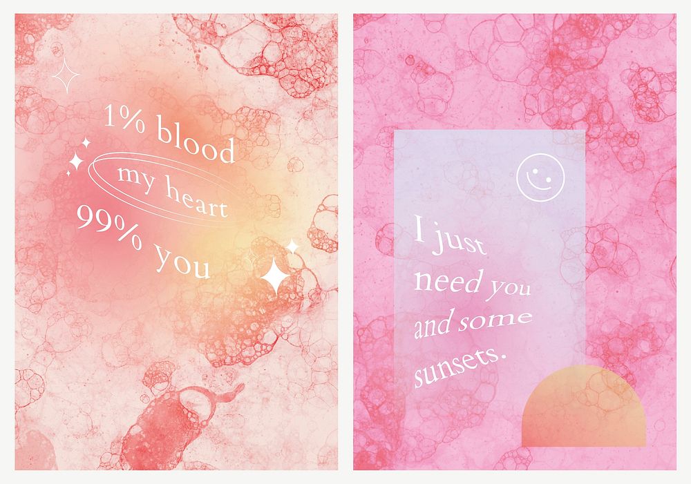 Aesthetic bubble art template psd with love quote poster dual set